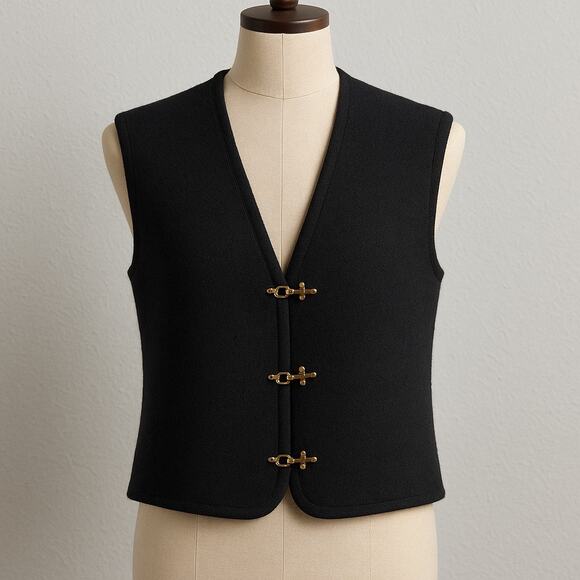 Tally-Ho 100% Wool Vest Lg Black Toggle Closure Classic Minimalist Sweater Vest - Picture 1 of 7